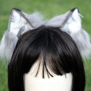 Tabby cat ears, gray and white, stripe cat, furry cosplay, lifelike animal ears, cute kawaii anime manga neko
