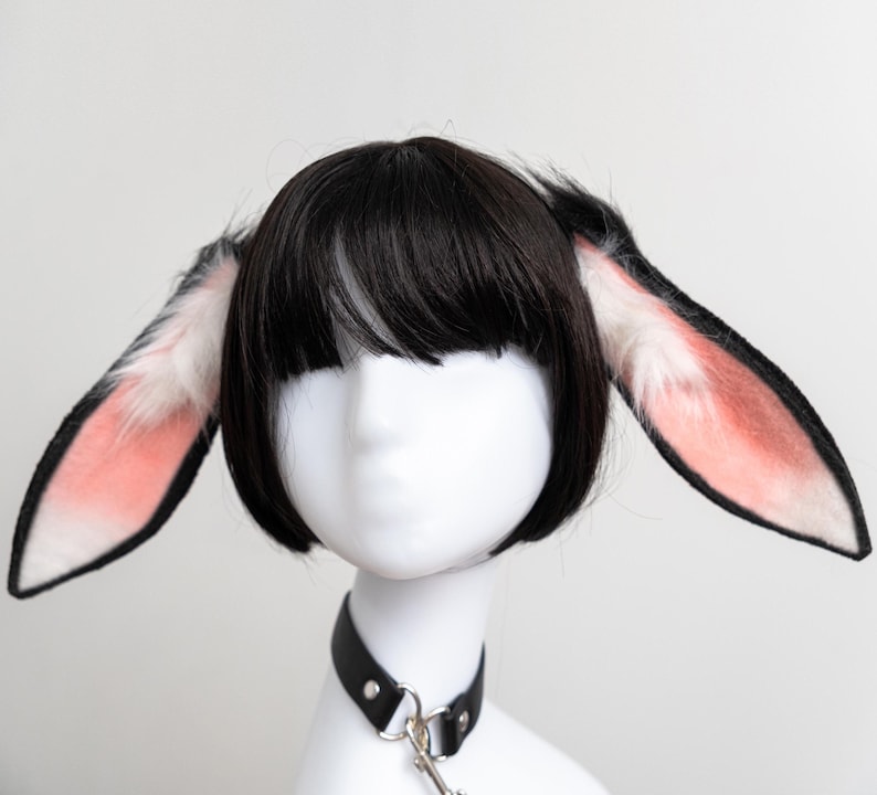 May include: A black wig with pink and white bunny ears and a black leather choker with a silver chain.
