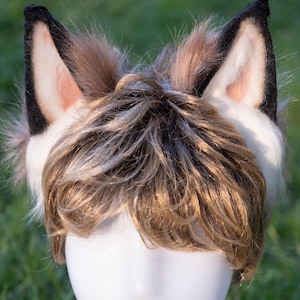 Ragdoll cat ears, jackal ears, brown, white and black, cosplay anime headwear, lifelike furry ear, fox Halloween gifts