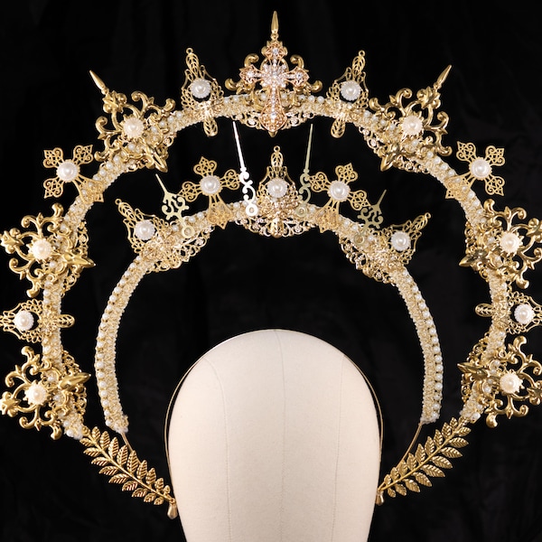 Renaissance halo, gold, big halo, Virgin Mary halo, Queen halo, Goddess halo, Rococo, Baroque headpiece Roman, Bridal