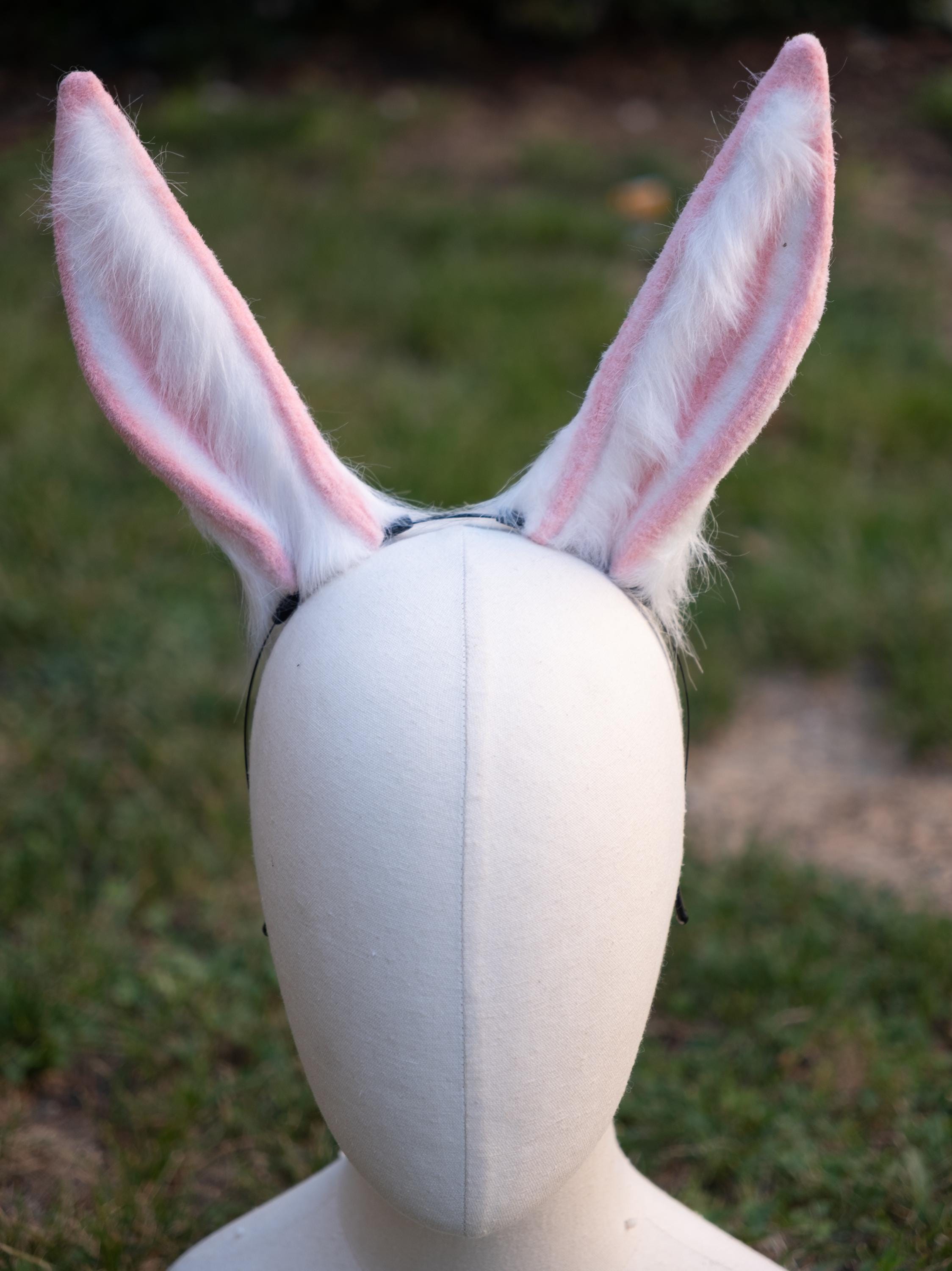 Long Rabbit Ears, Pink and White Bunny Ears, Furry Rabbit Ears ...