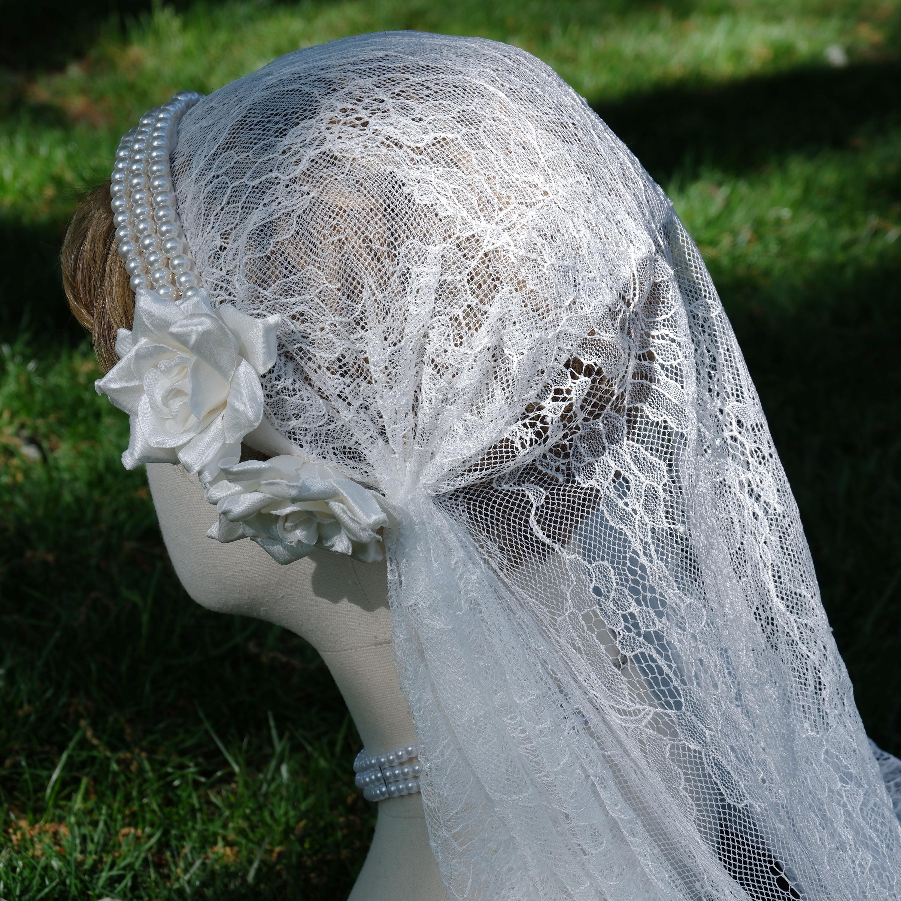 Vintage Beaded Bridal Veil Headpiece - White 18 - 42\