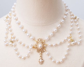 Lolita Necklace Baroque Rococo Pearl White Gold Classic Vintage Retro Lace Royal Princess