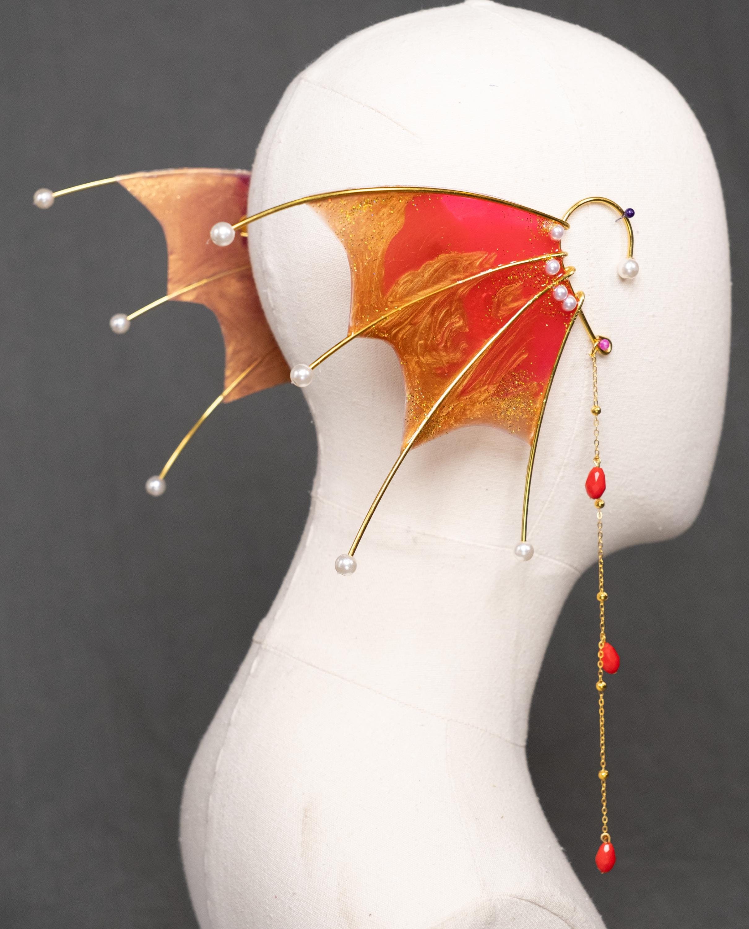 Mermaid ears, orange and gold, resin, fish fin ears, Siren ears