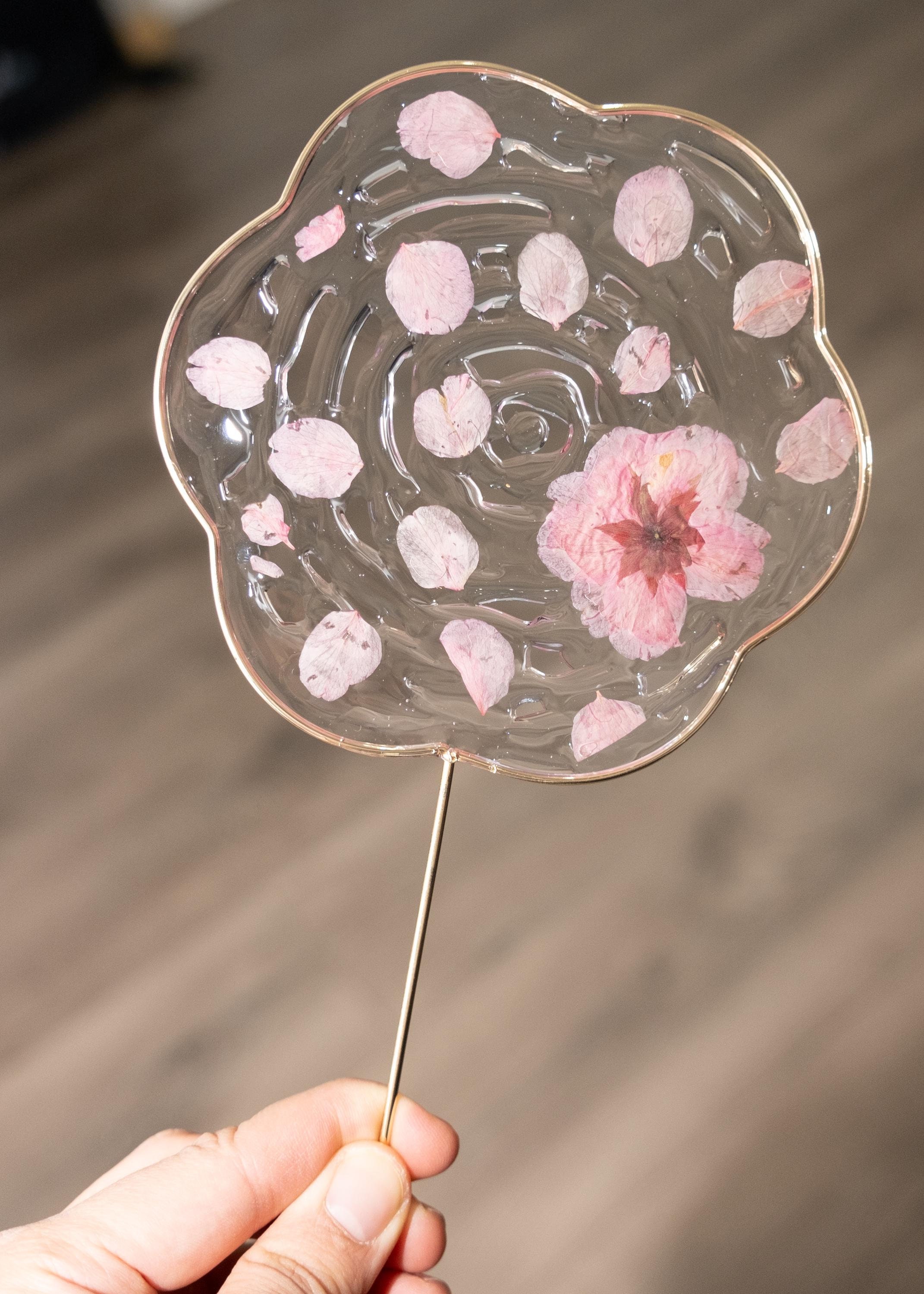 Water Ripples Fan With Flowers, Japanese Fan With Sakura and Waves