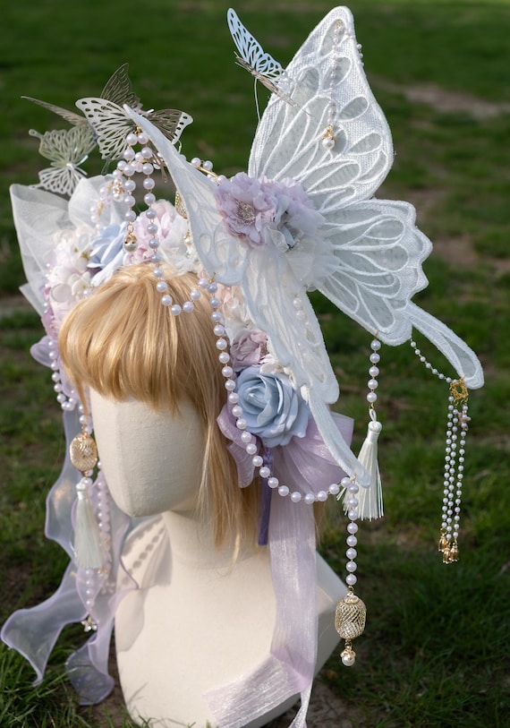 Butterfly Floral Halo, White, Purple, Blue, Silver, Fairy  display picture 3
