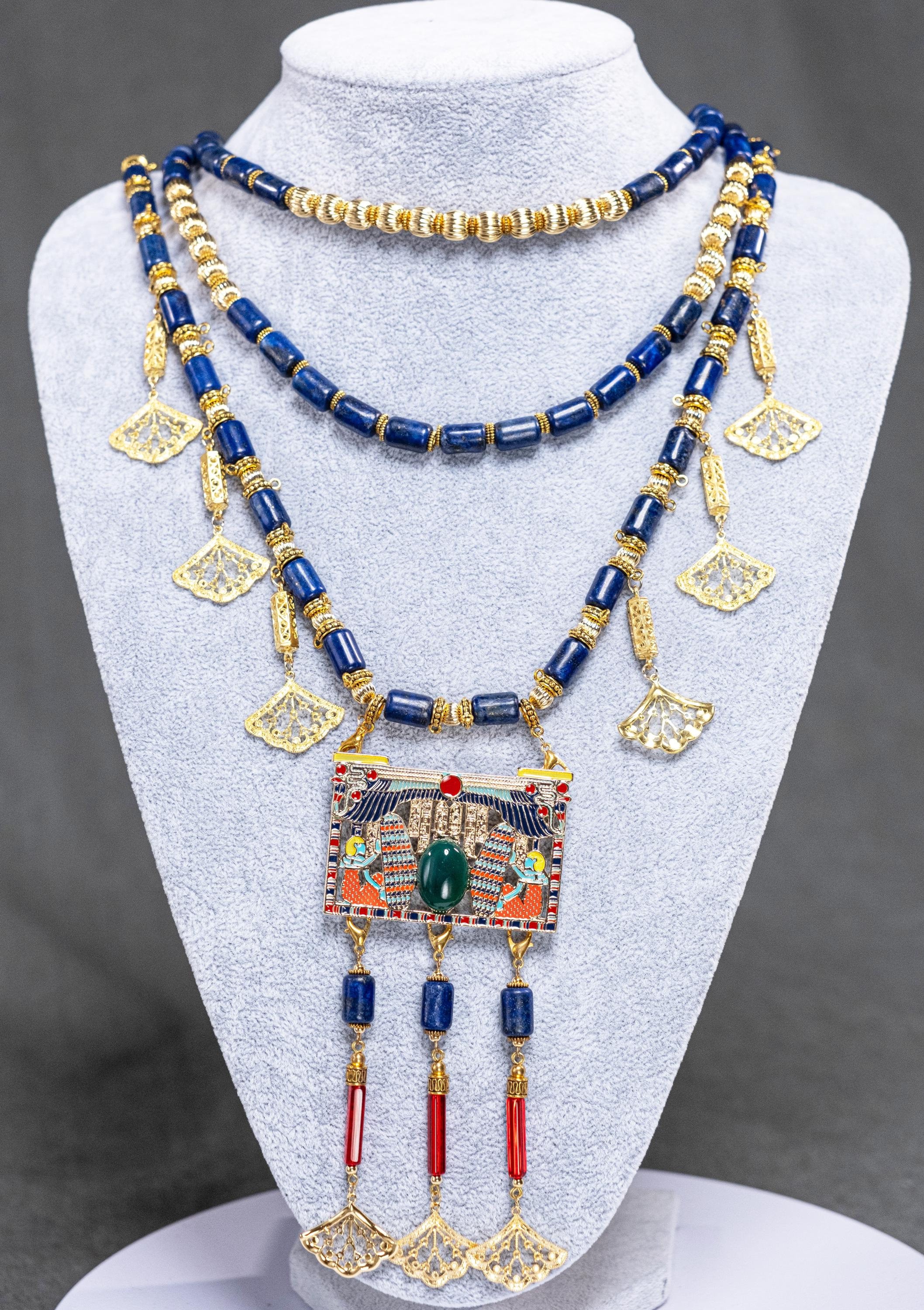 Egyptian natural lapis lazuli necklace, replica pendant, lapis