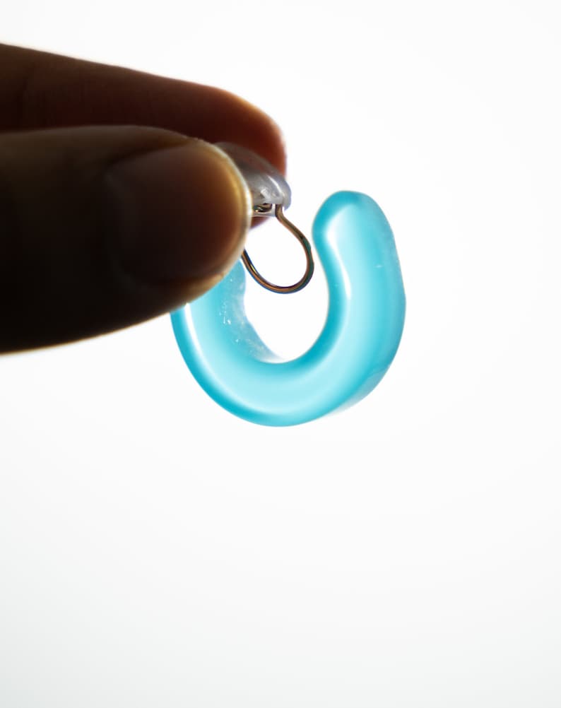 Zelda Link earrings, non-piercing ear clips, ocean blue, transparent gel image 1