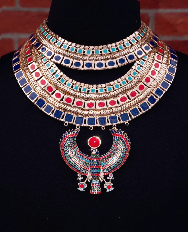 Usekh Pattern Replica Ancient Egyptian Necklace, Usekh Collar of Tutankhamun, Gold ...