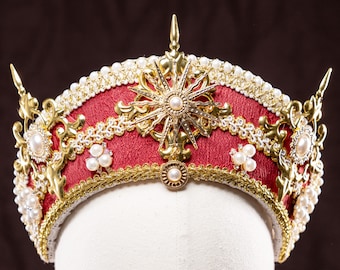 Tudor crown, Red and Gold, Baroque imperial religious queen emperor headwear Renaissance
