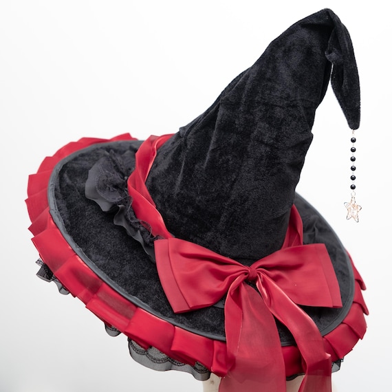 Black Witch Hat With Red Ribbons, Halloween Witch Hat, Ren  display picture 1