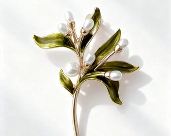 1pc Vintage Luxury Olive Branch Floral Brooch, Suitable For Coats, Shirts, Hats, Bags, Wedding Corsage Christmas Gift