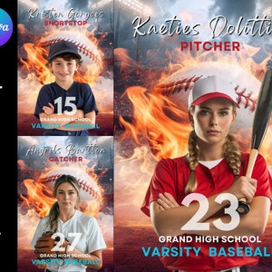 Modello Canva per giocatore di baseball / Poster personalizzato per baseball, striscioni sportivi per senior, modelli per foto di carte da baseball / Design per sfondi non Photoshop