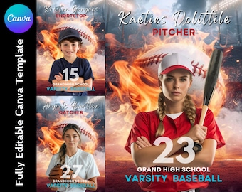Baseball Player Canva Template: Custom Sports Poster, Senior Banner