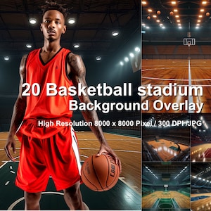 スポーツ写真の背景に使えるバスケットボールスタジアムの画像20枚。Photoshop編集オーバーレイに適したデジタル背景付き。