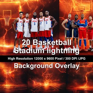 Photoshop 編集オーバーレイに適したデジタル背景を備えた、スポーツ写真の背景用の Lightning Basketball Stadium 画像 20 枚