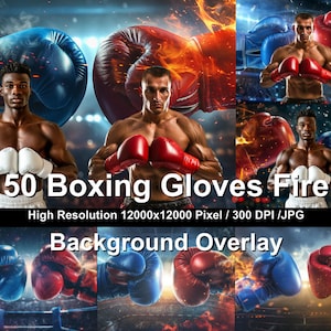 Fire Boxing Gloves Photo Backgrounds: 50 Sports Backdrops (Digital Download)