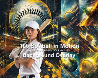 Softball Color Motion Backgrounds: 100 Sports Photo Overlays (Digital Download)