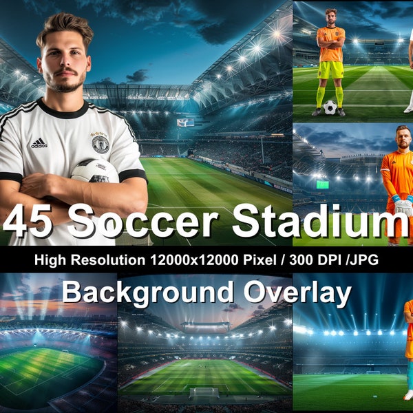 45 Fußball-Stadion Beleuchtungs-Themenbilder für Sport-Fotohintergründe mit digitalen Kulissen, die für Photoshop-Bearbeitungs-Overlays geeignet sind