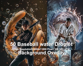 Baseball Water Droplet Photo Overlays: Sports Photography Backgrounds (Digital Download)