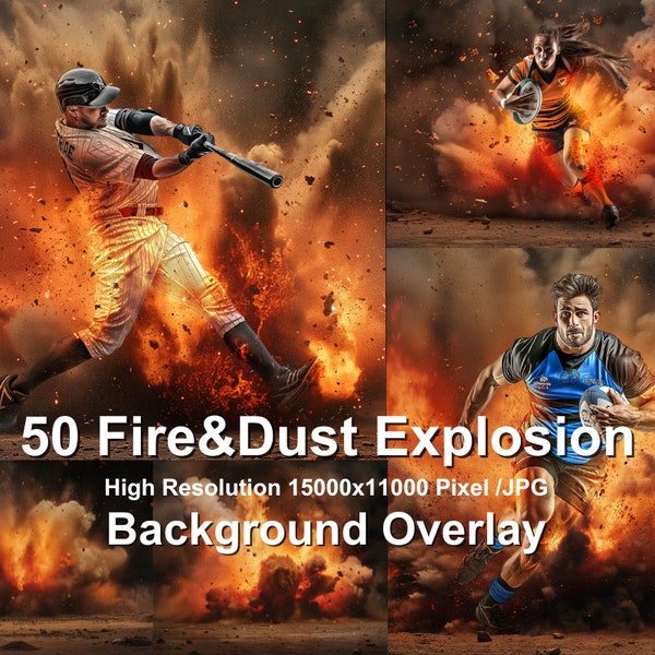 50 Fire and Dust Explosion-themed images for sports photo backgrounds, featuring digital backdrops suitable for Photo Editing Program