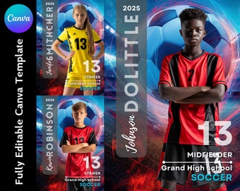 Soccer Player Canva Template: Senior Sports Banner, Photo Card