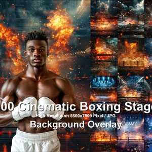 Cinematic Boxing Stage Backdrops: 100 Sports Photo Overlays (Digital Download)