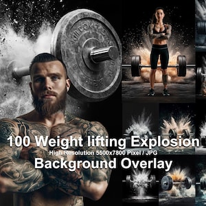 Weightlifting Explosion Backgrounds: Sports Photo Overlays (Digital Download)