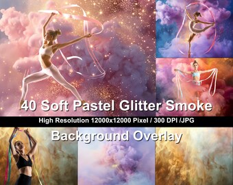 Gymnastics Photo Overlays: 40 Pastel Glitter Backdrops (Digital Download)