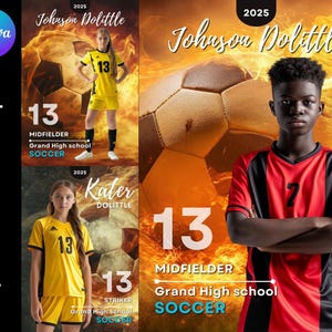 Soccer Football Player Canva Template | Soccer Custom Poster, Senior Sports Banner, Soccer Card Photo Templates | Non-Photoshop