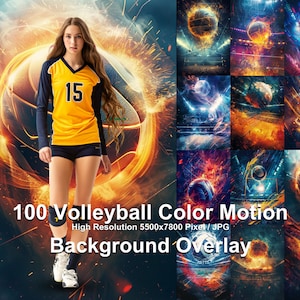 May include: A female volleyball player wearing a yellow jersey with the number 15 on it, standing in front of a fiery background with a volleyball. The background is a collage of different volleyball action shots with fiery effects.