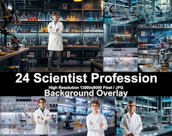 May include: A collage of images featuring a scientist in a lab setting. The scientist is wearing a white lab coat and is standing in front of a laboratory bench with various beakers, flasks, and other scientific equipment. The images are arranged in a grid pattern and are all high resolution.