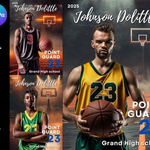 Modèle de toile de joueur de basket-ball | Modèles pour Poster personnalisé de basket-ball, bannière de sport pour seniors, modèles pour photo de carte de basket-ball | Sans Photoshop