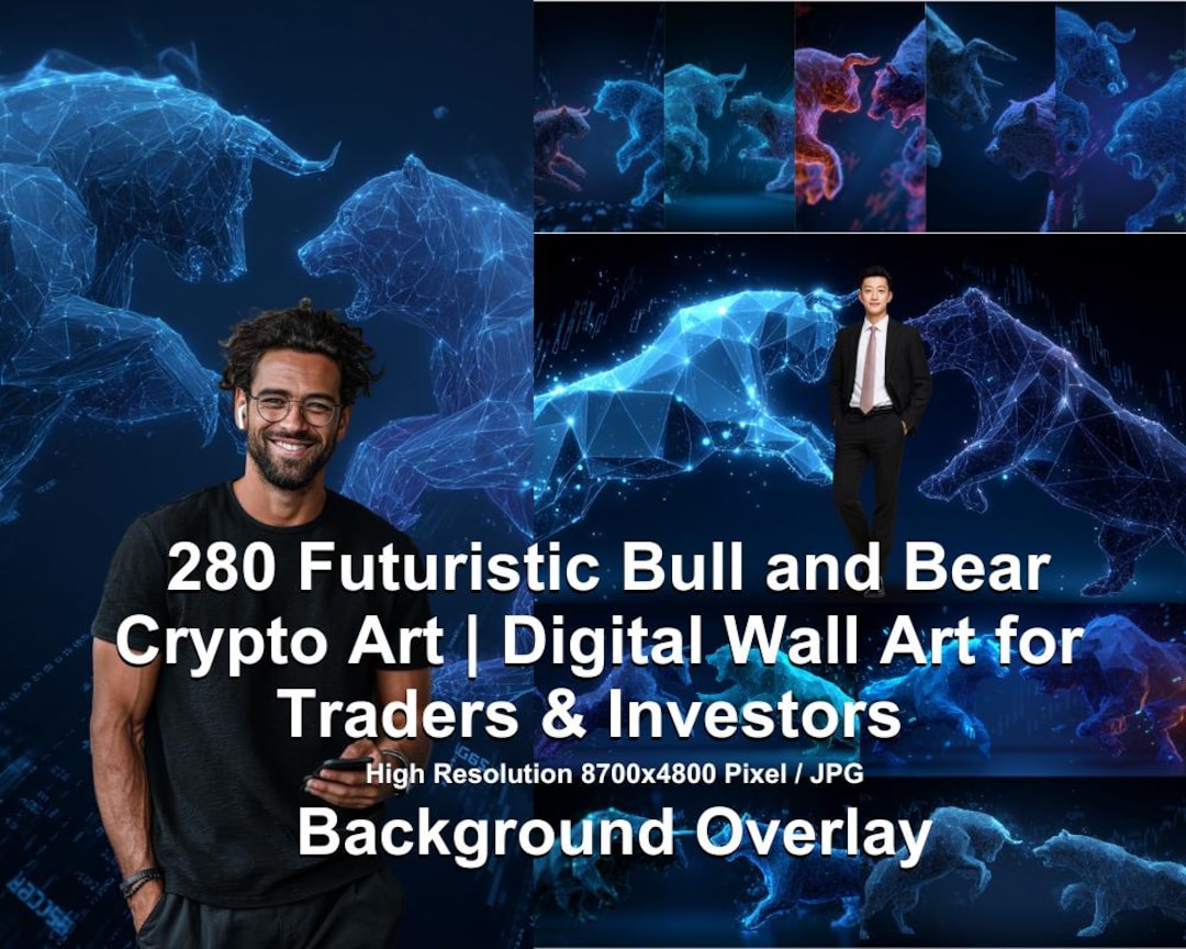 Futuristic Bull Vs Bear Crypto Art | Investor Digital Wall Art (280 JPG) -  Etsy
