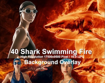 Fondos de fotos de piscina con fuego de tiburón: superposiciones para fotografía deportiva (descarga digital)
