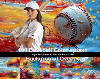Fondos de béisbol con salpicaduras de color: 100 superposiciones para fotos deportivas (descarga digital)