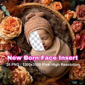 20 PNG Newborn Digital backdrop, digital background newborn  Composite photography Vintage baby, add face, face hole, transparent