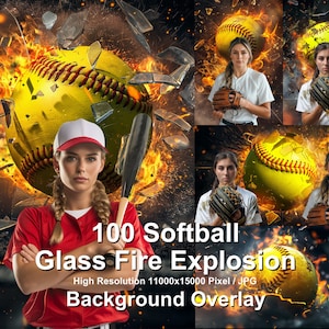 Softball Fire Explosion Backgrounds: 100 Sports Photo Overlays (digital ...