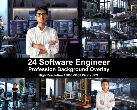 24 Software Engineer Photo Backgrounds | Digital Backdrops for Photoshop Edits & Overlays