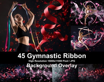 Gymnastics Ribbon & Rose Photo Overlays: Sports Digital Backdrops (48x52 inches)