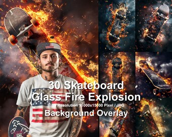 Superposiciones fotográficas de explosión de fuego en patineta: Fondos digitales deportivos (30 imágenes)