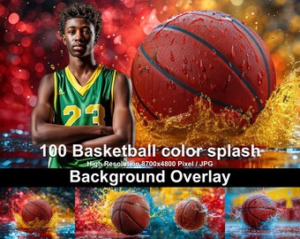 Fondos de baloncesto con salpicaduras de color: 100 superposiciones de fotos (descarga digital)