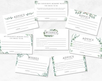 Eucalyptus wedding advice card, memory card, well wishes card, advice for the bride or groom, marriage advice, instant download, editable