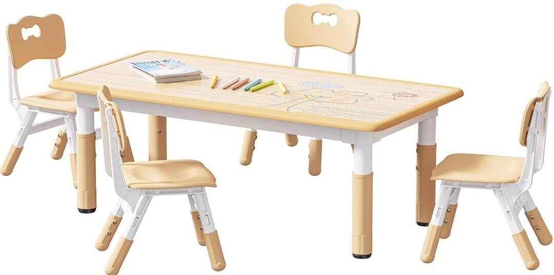Kids Table and 4 Chairs Set Height Adjustable Toddler Table - Etsy