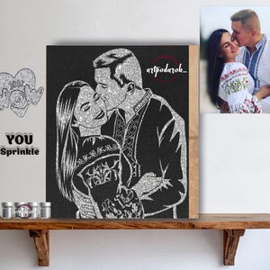Custom Glitter Portrait on Black Canvas to Sprinkle by Yourselves Wedding portrait by photo for engaging, wedding, Sparkling portrait