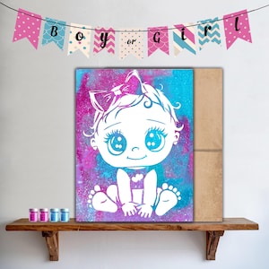 Annuncio di gravidanza, schizzi di vernice, baby shower, rivelazione del sesso, glitter | Scopri il kit per la previsione del sesso del tuo bambino, tela per l'annuncio del sesso