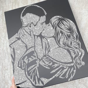 Sparkling Glitter Couple Portrait on Black Canvas Wedding portrait by photo Sparkling Glitter painting for wedding Sprinkle