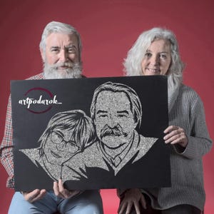 Sparkling Present For Parents Glitter Portrait on Black Canvas Wedding portrait by photo Glitter painting for wedding