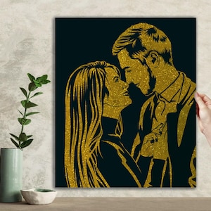 Personalized Glitter Couple Portrait on Black Canvas Wedding portrait for engaging, Sparkling portrait by photo Golden wedding anniversary