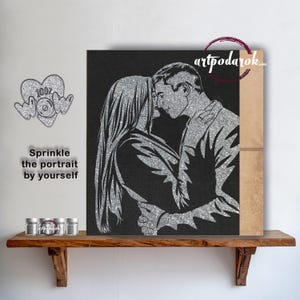 Personalisiertes GlitzerpaarPortrait auf schwarzer Leinwand Hochzeitsportrait per Foto Funkelndes Glitzergemälde zur Hochzeit Streusel